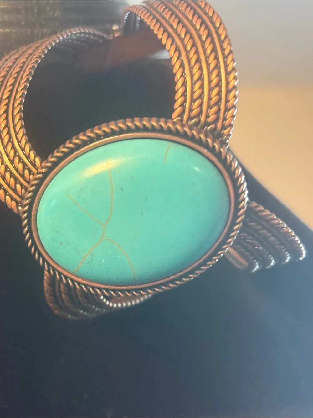 Turquoise Stone Copper Cuff Bracelet - Women Accessories